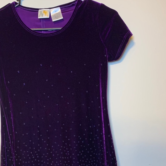 Velvet purple kids formal dress with cute beads - Picture 9 of 10